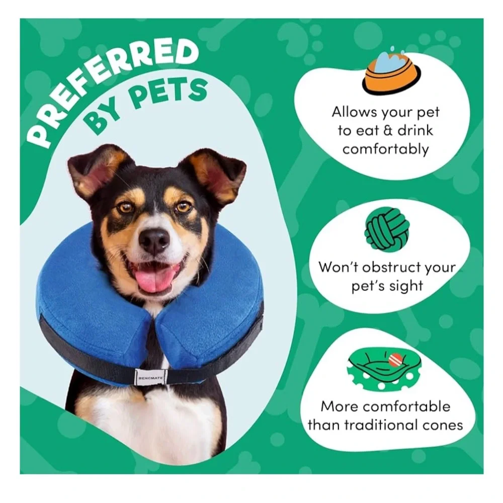 Protective Inflatable Collar for Dogs and Cats Soft Pet Recovery Medium Blue